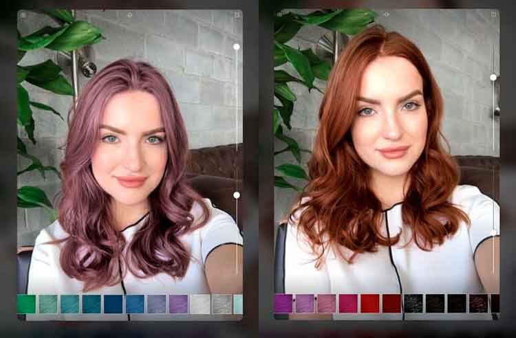 Simulação de aplicativo que muda a cor do cabelo