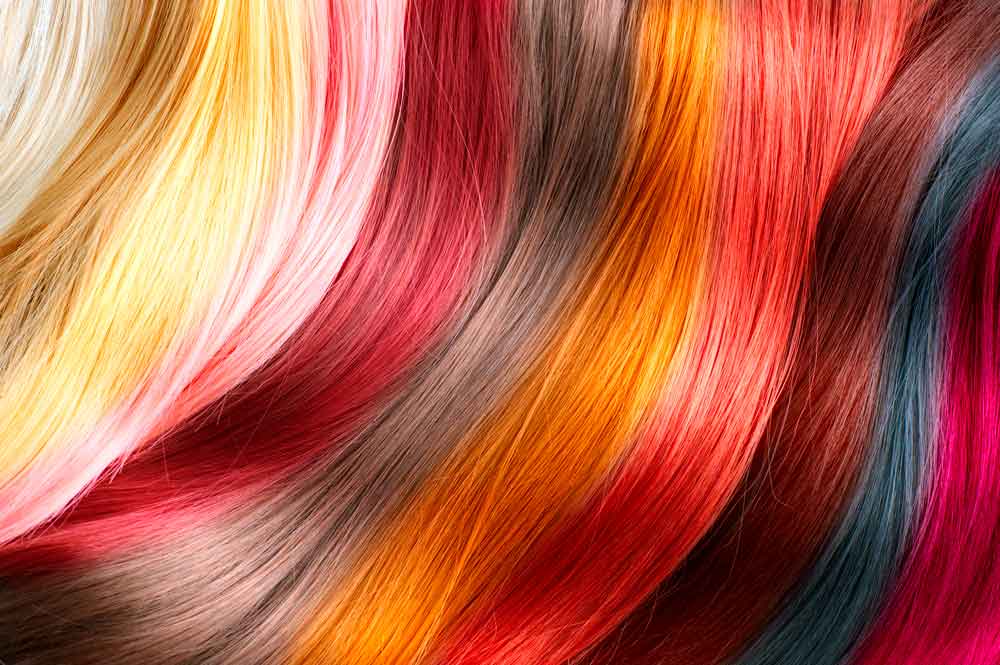 Montagem com diferentes cores de cabelo para simulação